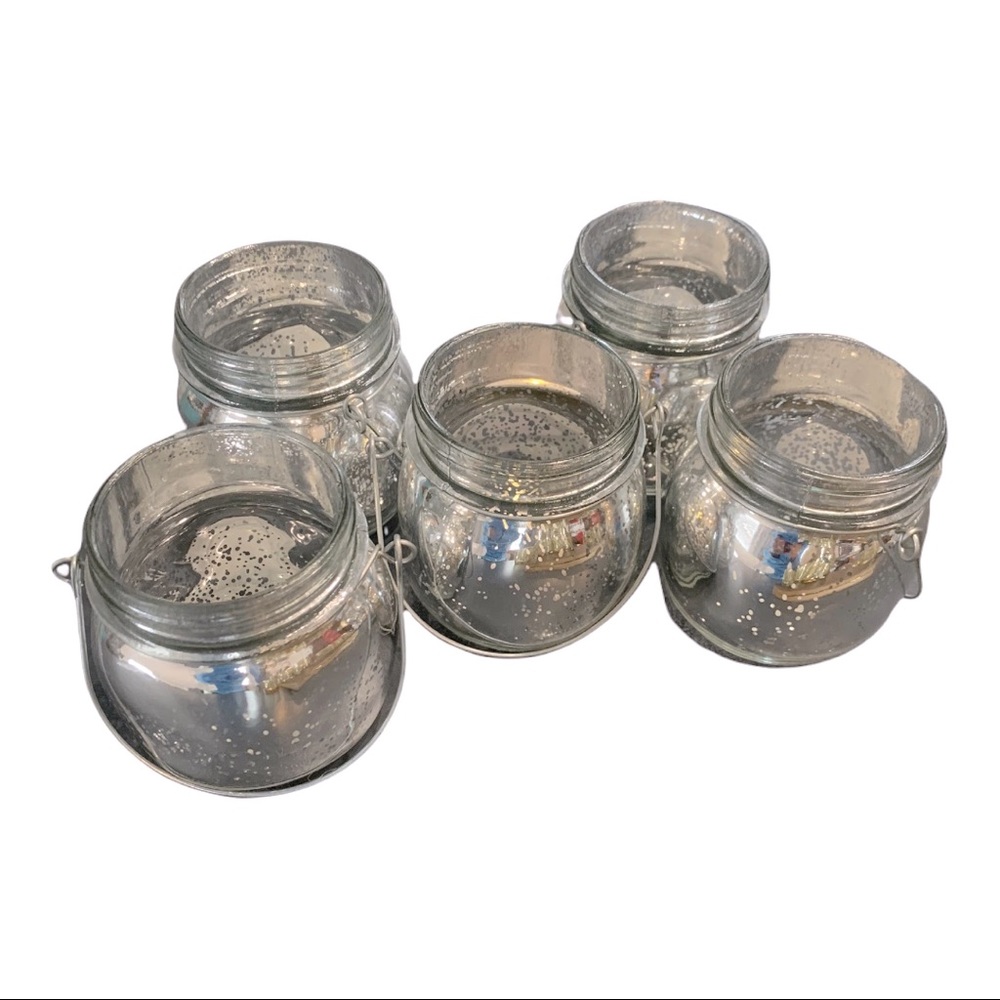 Set of 5 silver mercury glass votive holders